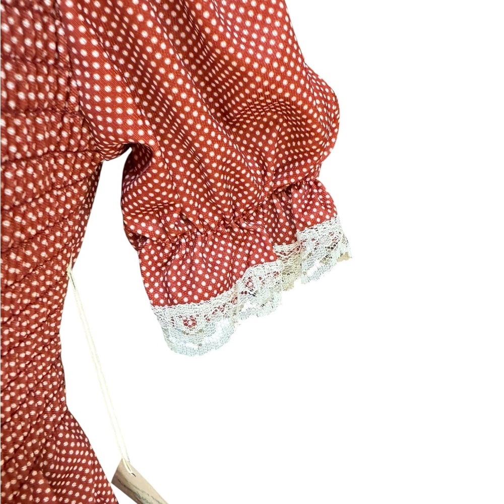Deadstock 1970s White Lace Collar, Yoke, Sleeves & Hem Polka Dot Prairie/Cottag - Picture 3 of 8